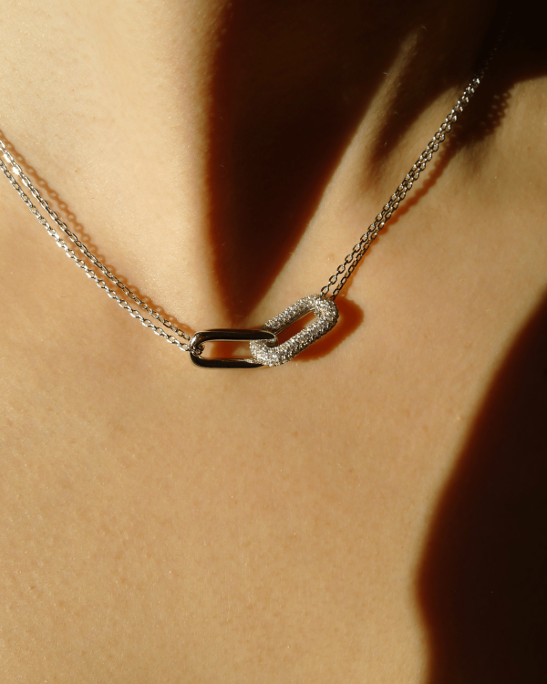 Shadows - Instagram Chain Link Necklace in Rhodium Plated Silver with CZ