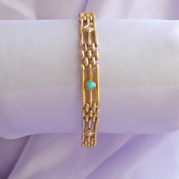 Turq Split Pearl Gate Bracelet An Early 20th Century 9ct Gold Gate Bracelet with Turquoiuse and Split Pearls