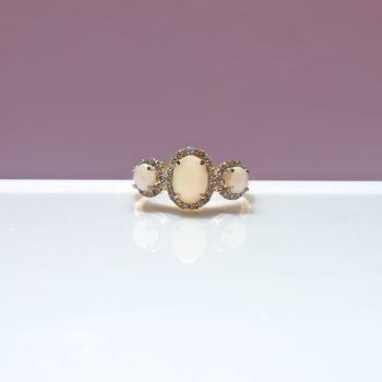 Opal 3 Halo Ring 9ct Oval Opal and Diamond Halo Ring