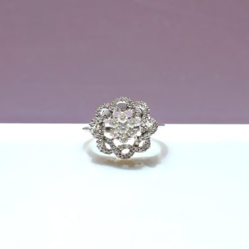 Diamond Floral RIng 9ct White Gold Diamond Openwork Cluster Ring